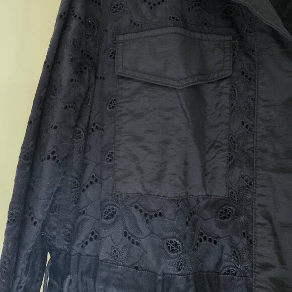 Gap Navy Floral Eyelet Utility lined Navy Jacket Drawstring Waist sz L - Picture 8 of 14